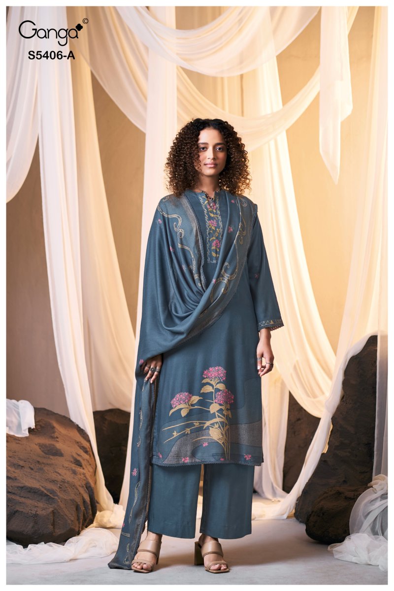 Eviesa 5406 By Ganga Wool Pashmina Dress Material